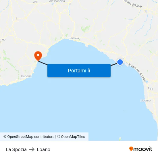 La Spezia to Loano map