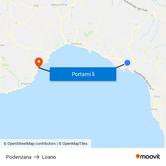 Podenzana to Loano map