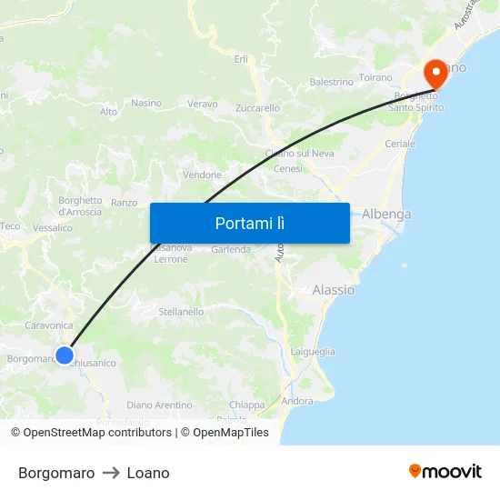 Borgomaro to Loano map