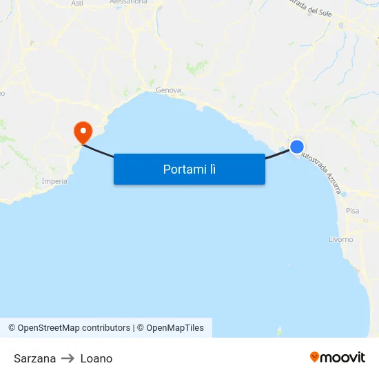 Sarzana to Loano map