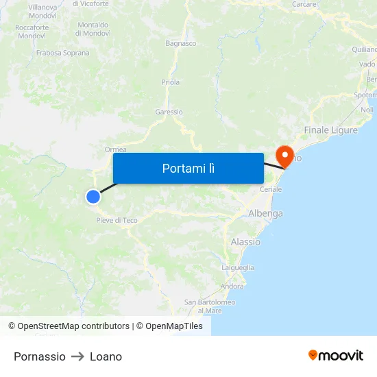 Pornassio to Loano map