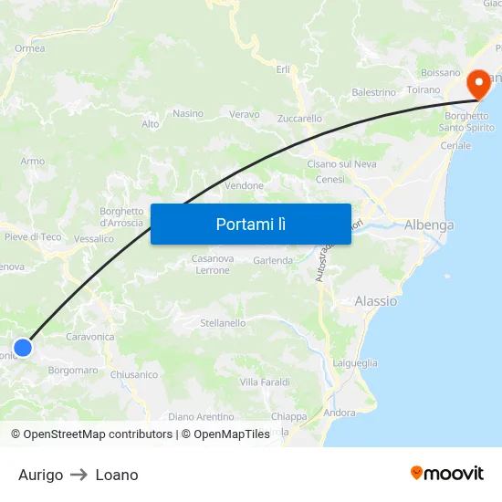 Aurigo to Loano map