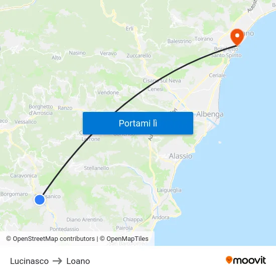 Lucinasco to Loano map