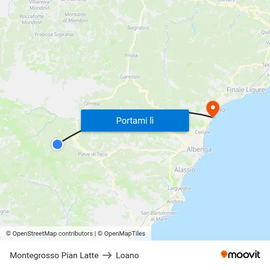 Montegrosso Pian Latte to Loano map