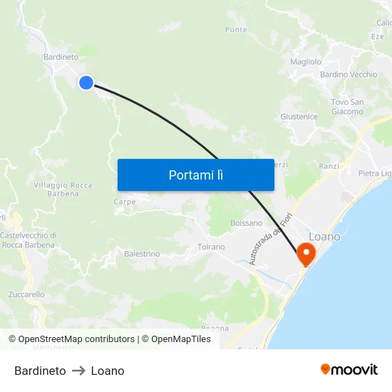Bardineto to Loano map