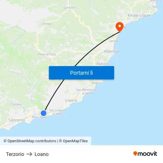 Terzorio to Loano map