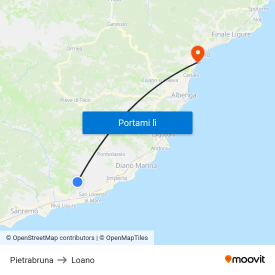 Pietrabruna to Loano map