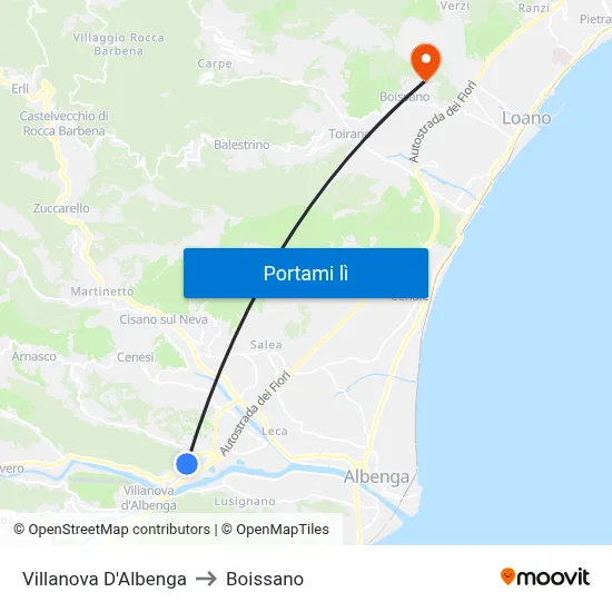 Villanova D'Albenga to Boissano map