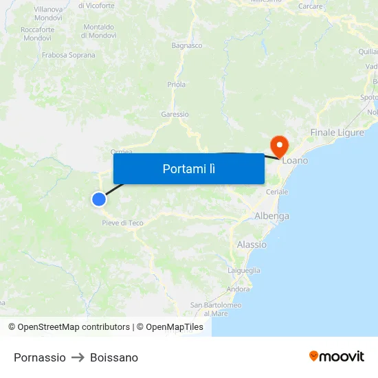Pornassio to Boissano map