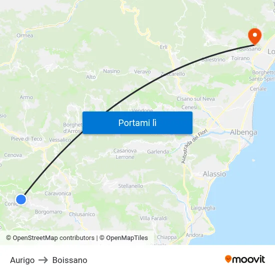 Aurigo to Boissano map