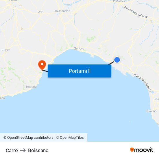 Carro to Boissano map