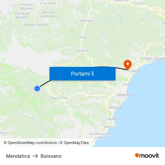 Mendatica to Boissano map