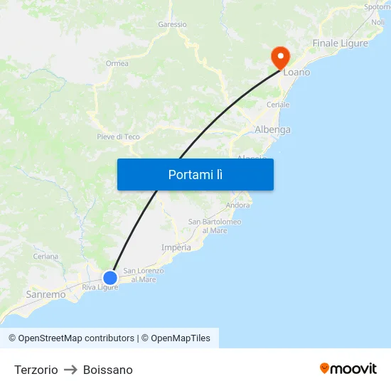 Terzorio to Boissano map