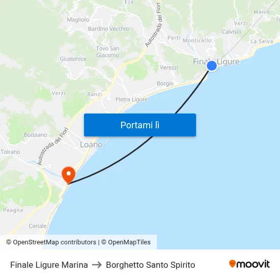 Finale Ligure Marina to Borghetto Santo Spirito map