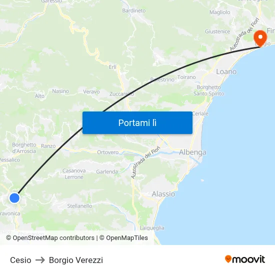 Cesio to Borgio Verezzi map