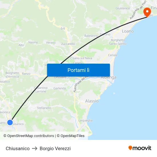 Chiusanico to Borgio Verezzi map