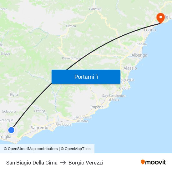 San Biagio Della Cima to Borgio Verezzi map