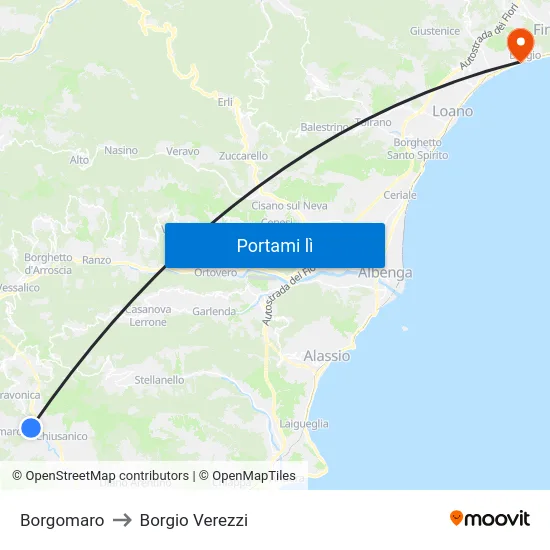 Borgomaro to Borgio Verezzi map