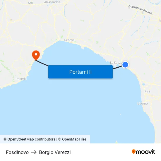 Fosdinovo to Borgio Verezzi map