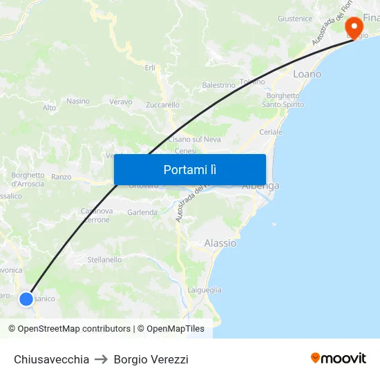 Chiusavecchia to Borgio Verezzi map