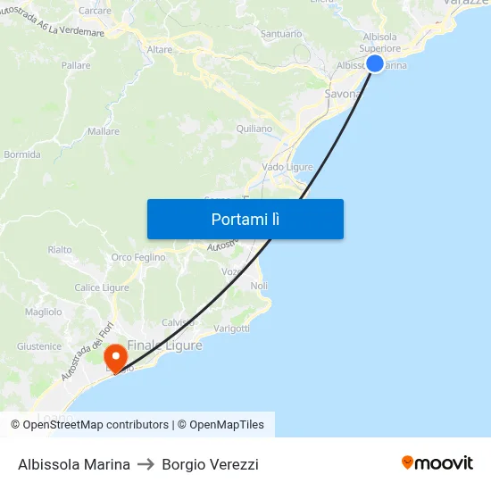 Albissola Marina to Borgio Verezzi map