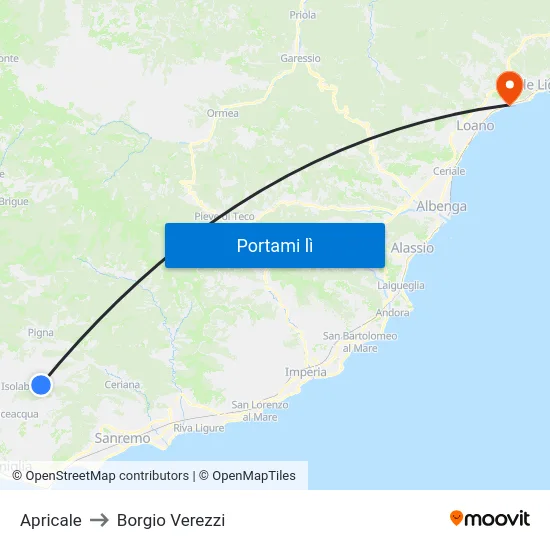 Apricale to Borgio Verezzi map