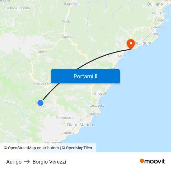 Aurigo to Borgio Verezzi map