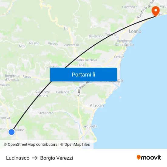 Lucinasco to Borgio Verezzi map