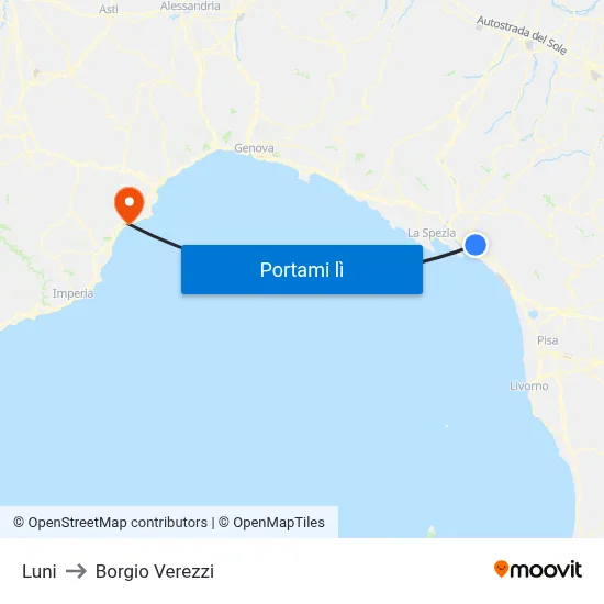 Luni to Borgio Verezzi map