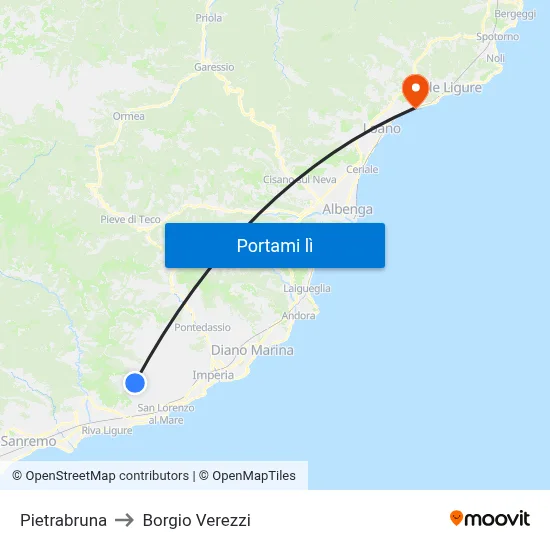 Pietrabruna to Borgio Verezzi map