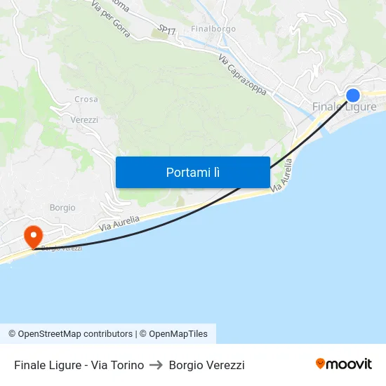 Finale Ligure - Via Torino to Borgio Verezzi map