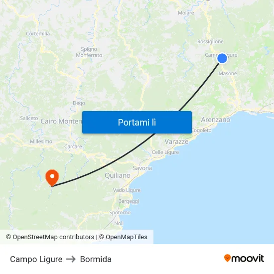 Campo Ligure to Bormida map
