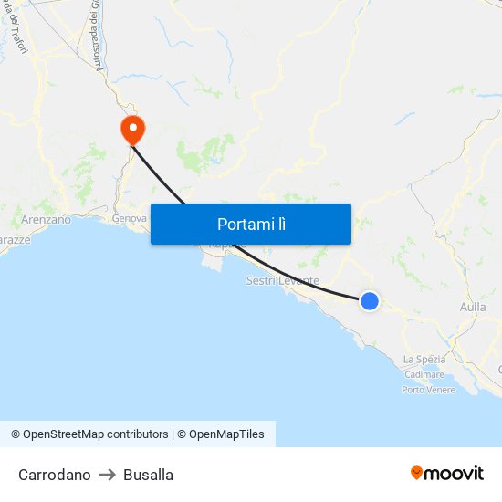 Carrodano to Busalla map