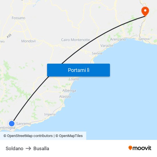 Soldano to Busalla map