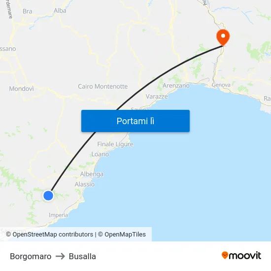 Borgomaro to Busalla map