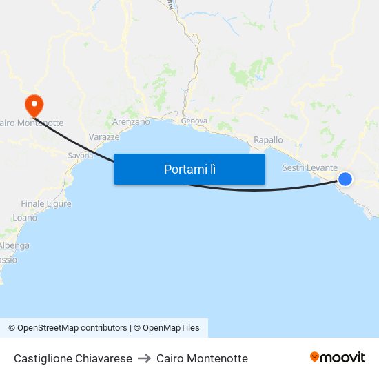 Castiglione Chiavarese to Cairo Montenotte map