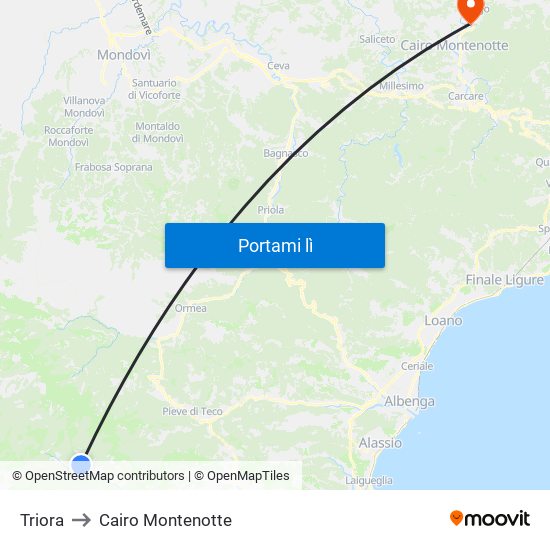 Triora to Cairo Montenotte map