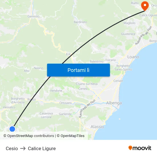Cesio to Calice Ligure map