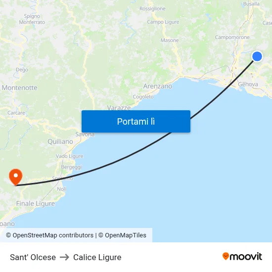 Sant' Olcese to Calice Ligure map