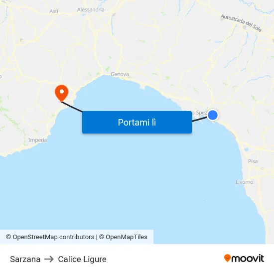Sarzana to Calice Ligure map