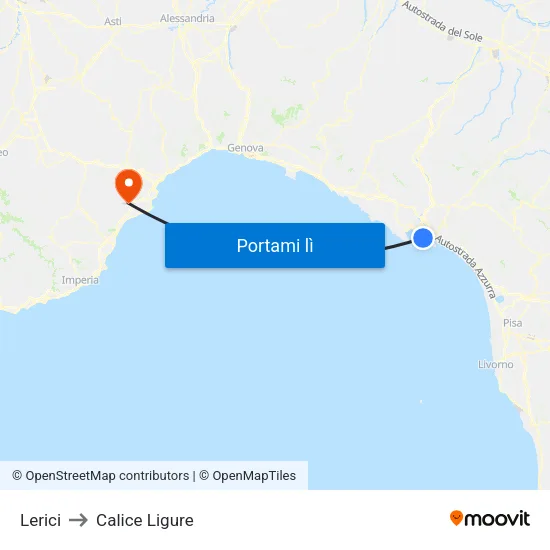 Lerici to Calice Ligure map