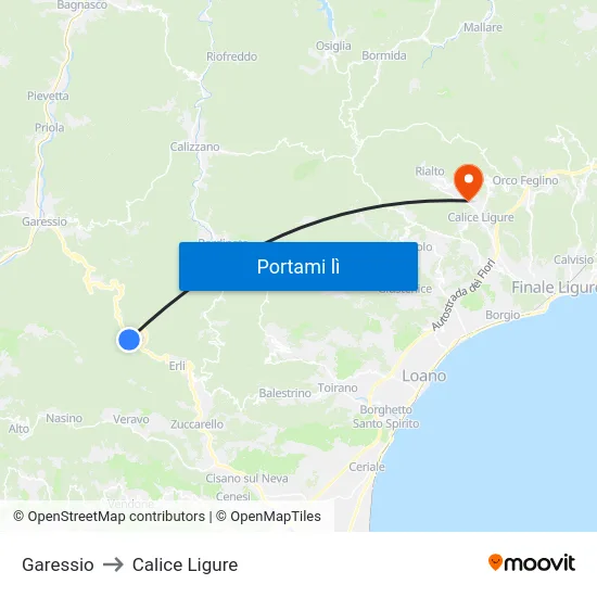 Garessio to Calice Ligure map