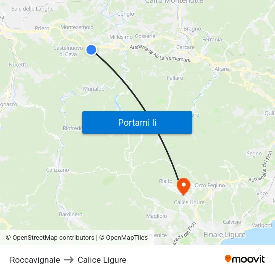 Roccavignale to Calice Ligure map