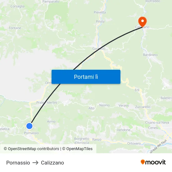 Pornassio to Calizzano map