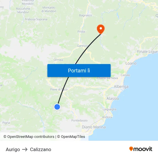 Aurigo to Calizzano map