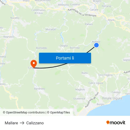 Mallare to Calizzano map
