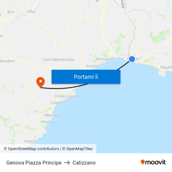 Genova Piazza Principe to Calizzano map