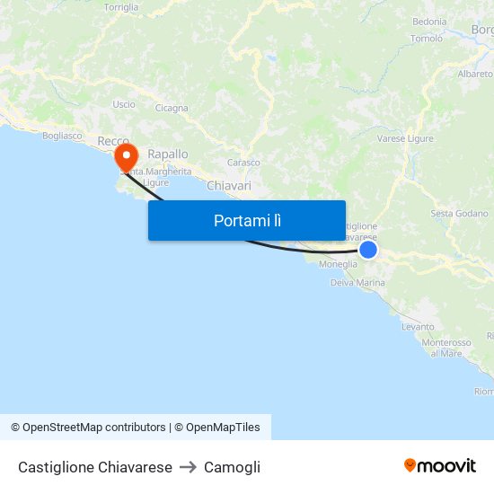 Castiglione Chiavarese to Camogli map