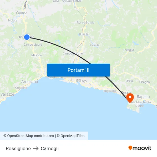Rossiglione to Camogli map