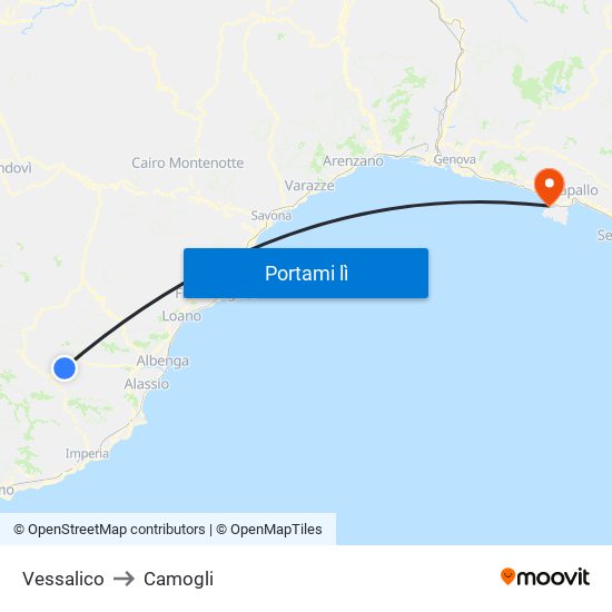 Vessalico to Camogli map